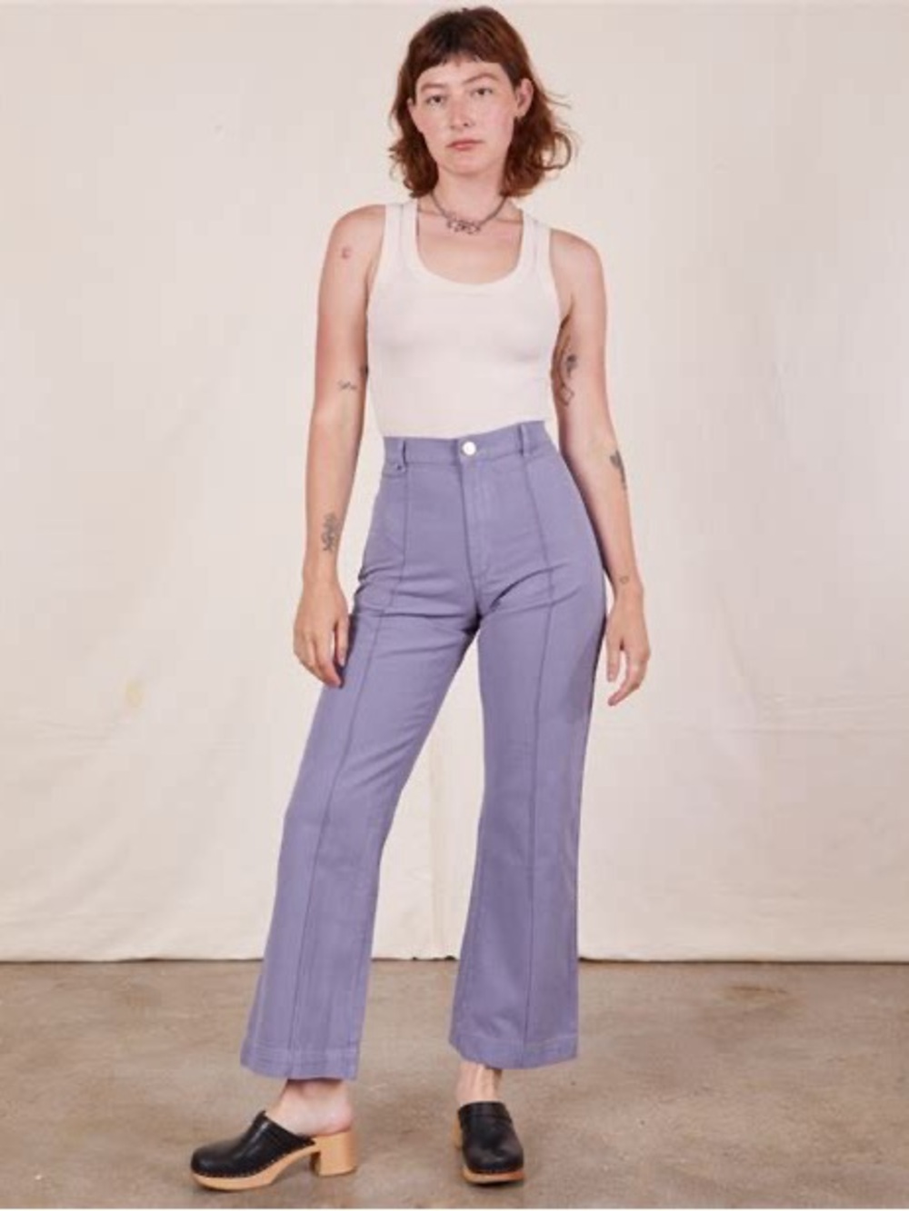 High-Waist Lavender Western Pants (Faded Grape)